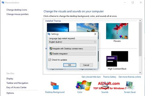 Posnetek zaslona Personalization Panel Windows 7