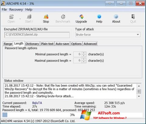 Posnetek zaslona Advanced Archive Password Recovery Windows 7